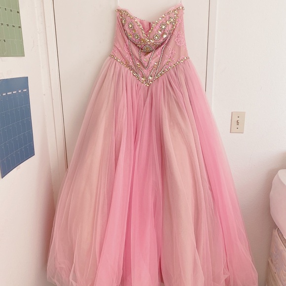 PINK BLUSH SOFT CRYSTAL LACE SHERRI HILL PRINCESS WEDDING PROM BALLGOWN SIZE 12 - Picture 15 of 16
